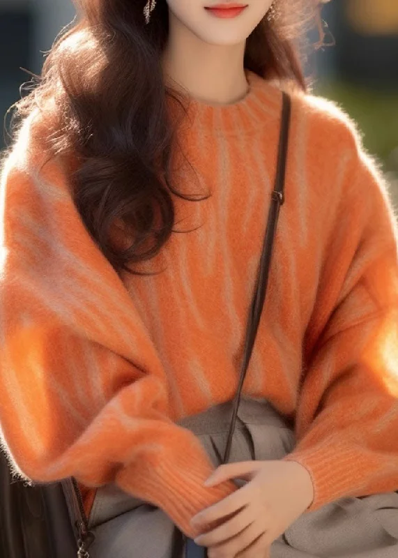 Fashion Orange Thick Cotton Knit Sweaters Long Sleeve