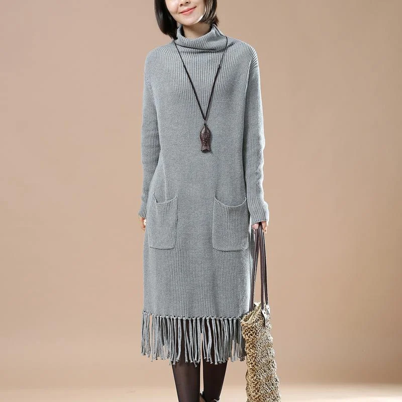 Gray winter sweaters oversize taseled dresses