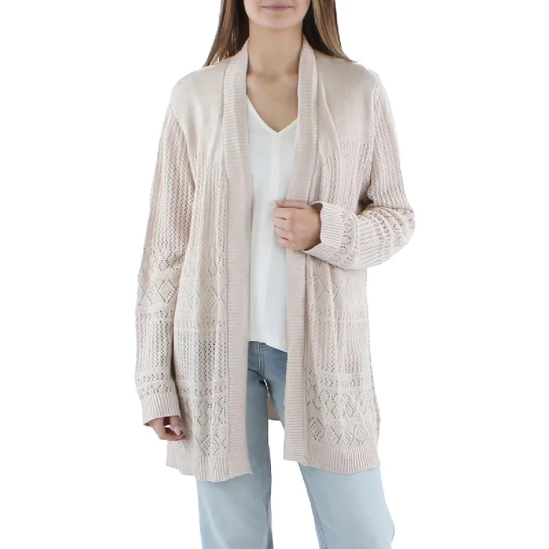 Belldini Womens Plus Ribbed Trim Crochet Cardigan Sweater