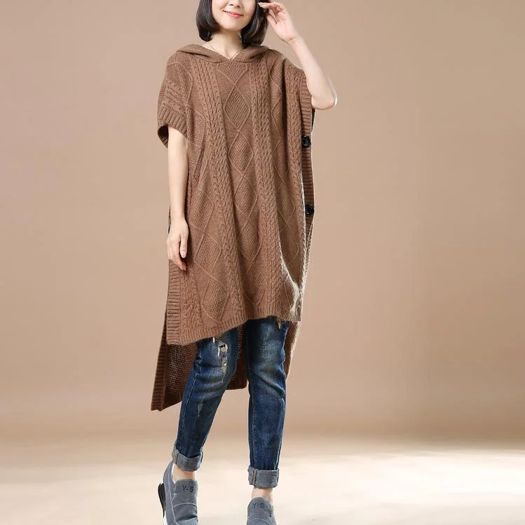 Khaki knitted dresses asymetrical sweaters women