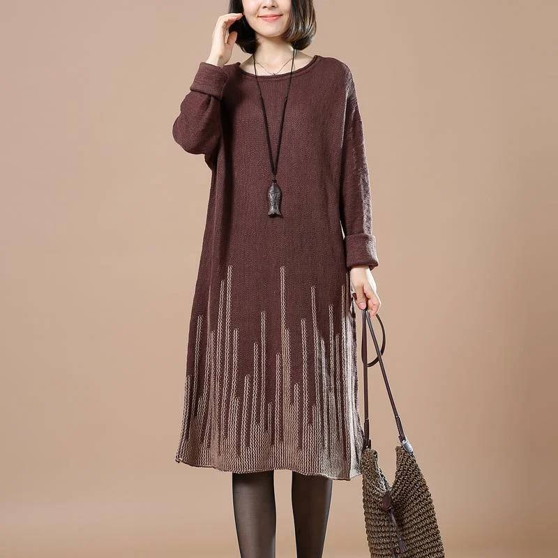 Chocolate falling stars women knit sweaters knit dress plus