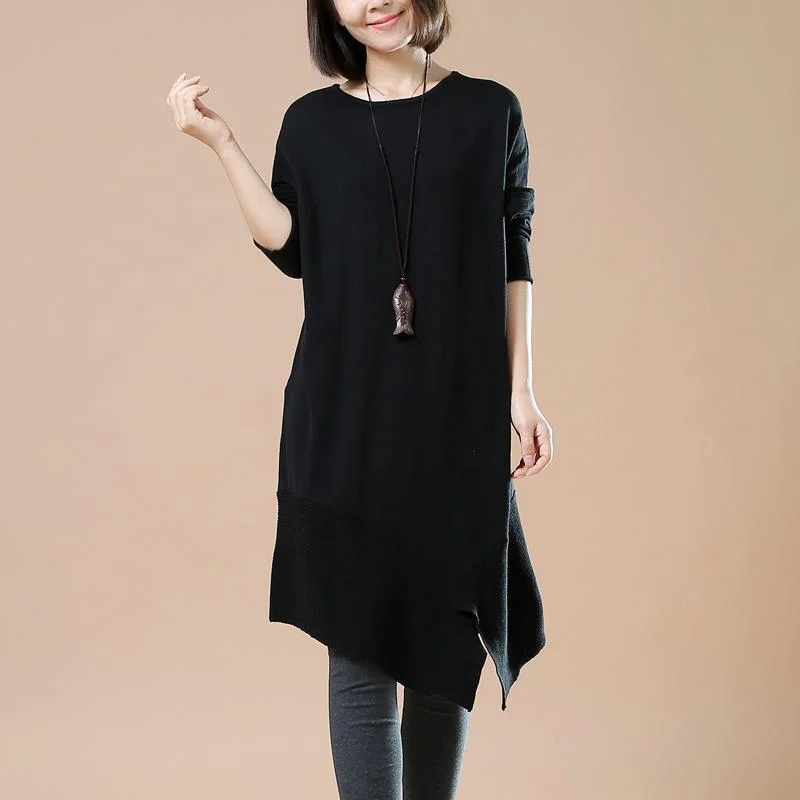 Black asymmetrical sweaters new women winter dresses