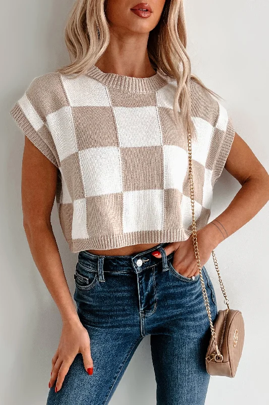 Finding My Zen Checker Knit Top (Taupe)