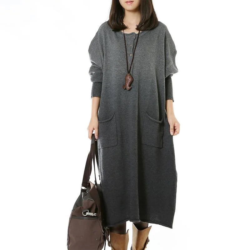 Gradient gray long sweater dresses maxi dress