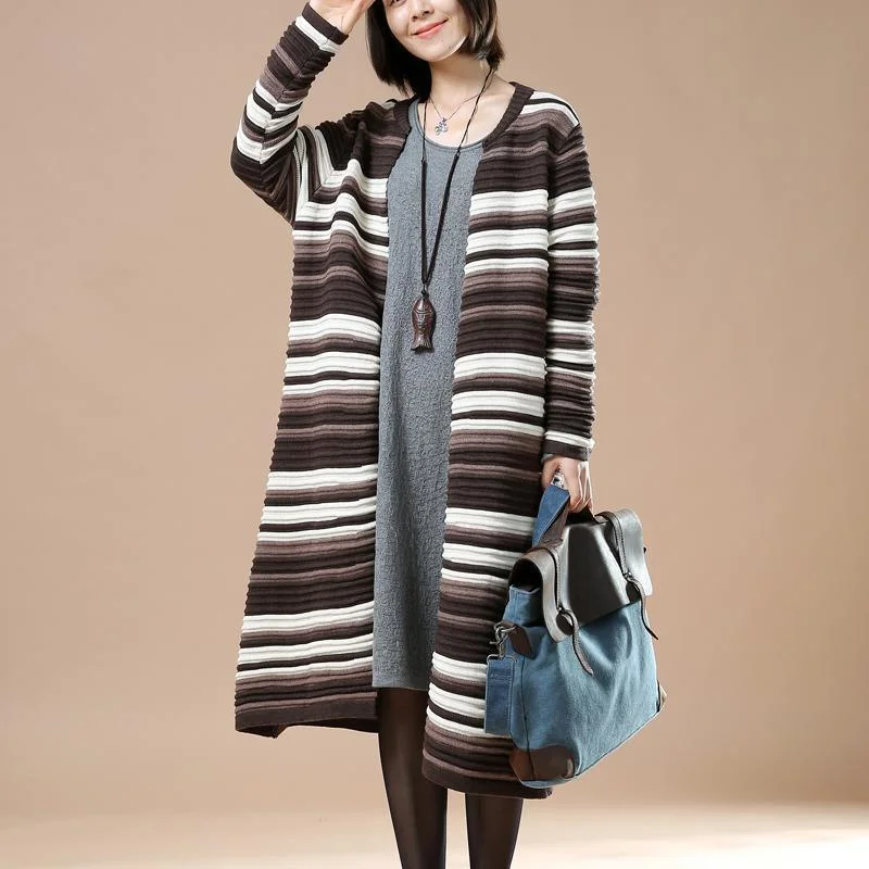 Chocolate striped women long sweaters oversized knit cardigans