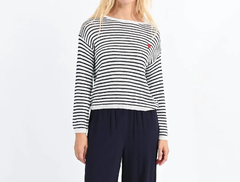 Stripe Knit Sweater In Navy