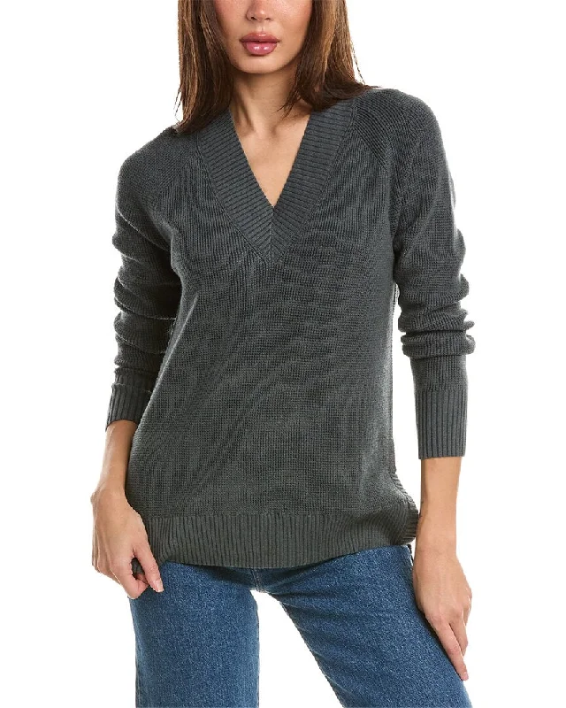 Forte Cashmere Thermal High-Low V-Neck Cashmere-Blend Sweater