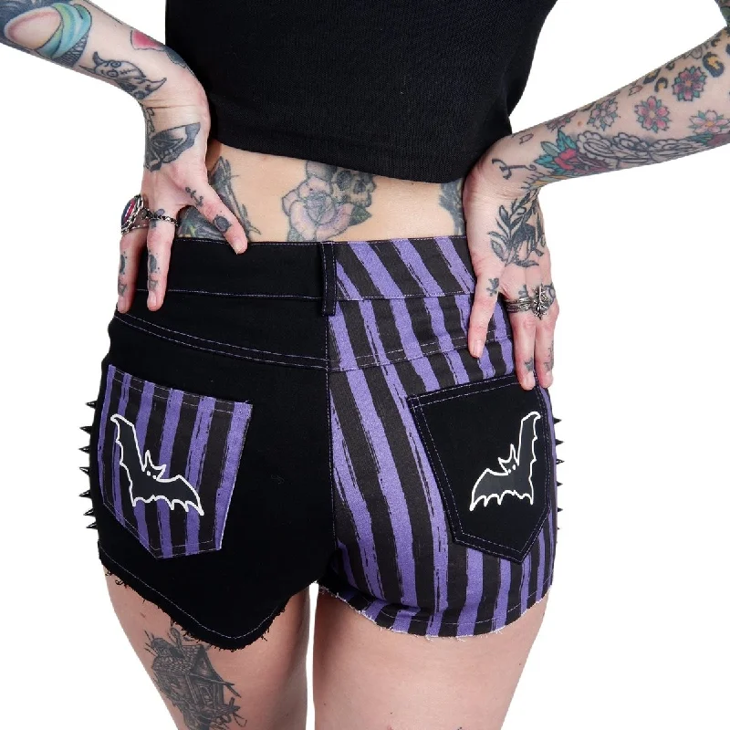 Trendy Comfort Purple Striped Bat Studded Denim Shorts