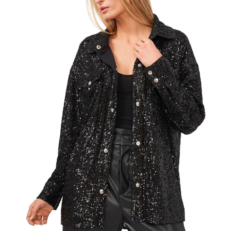 Single-shoulder Neck Design Riley & Rae Womens Sequined Midi Shirt Jacket
