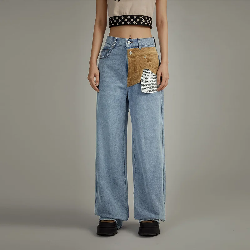 Fashion Concept Logo Lettering Exposed Pocket Denim Jeans