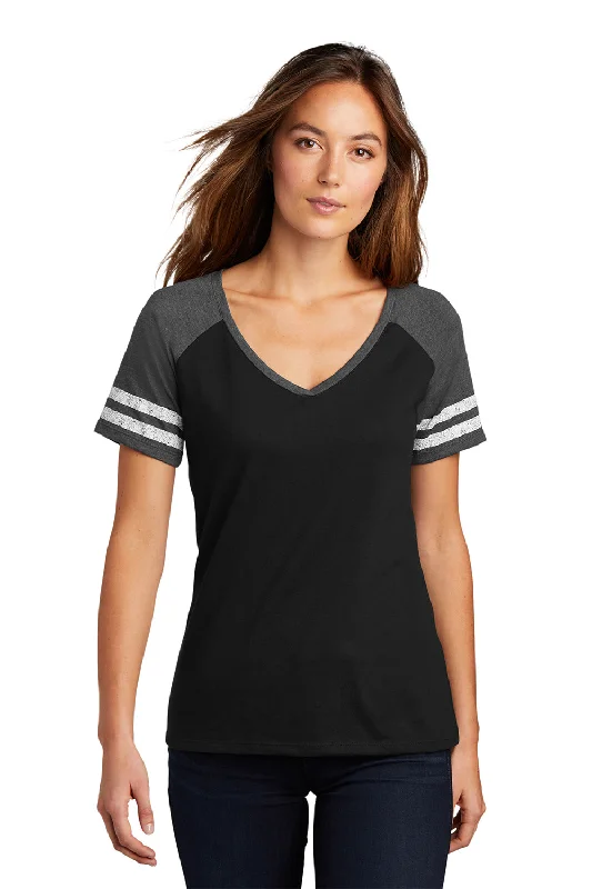 Elegant Fit District Womens Game Short Sleeve V-Neck T-Shirt - Black/Heather Charcoal Grey Elegant Fit District Womens Game Short Sleeve V-Neck T-Shirt - Black/Heather Charcoal Grey