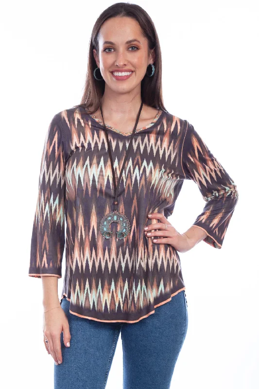 Relaxed Tops Scully Womens Multi-Color Polyester Reversible Ikat S/S Tunic