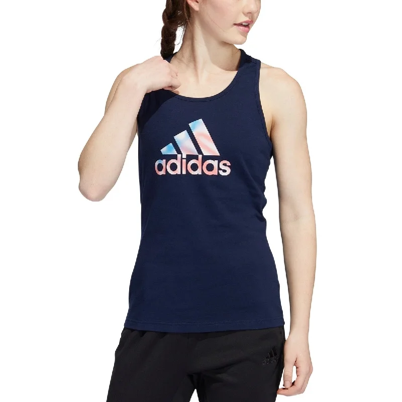 adidas Women's Cotton Logo Americana Tank Top Blue - XS