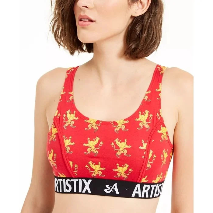 Warm Atmosphere Artistix Junior's Printed Logo Band Sports Bra Red Size Medium - S