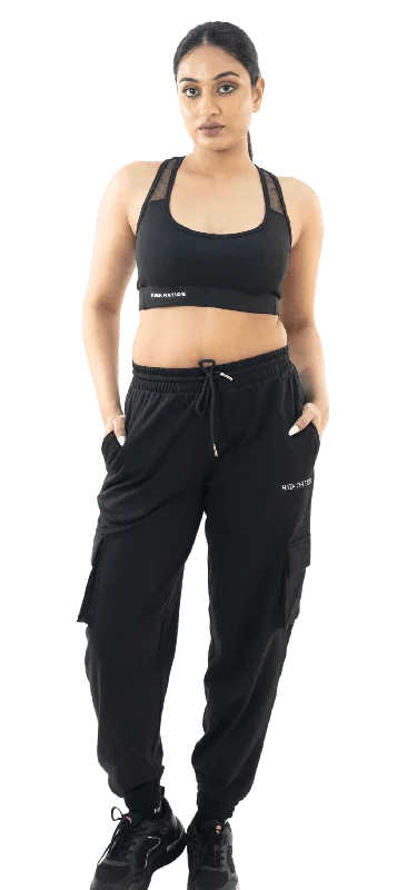 Retro Fashion Black Utility Cargo Joggers