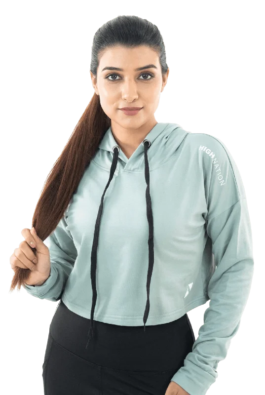 Stretch Design Aqua Blue Cozy Cropped Hoodie