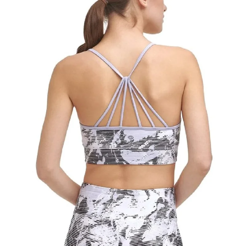 Fashionable And Versatile Dkny Women's Shades Print Strappy Back Sports Bra Blue Size Small