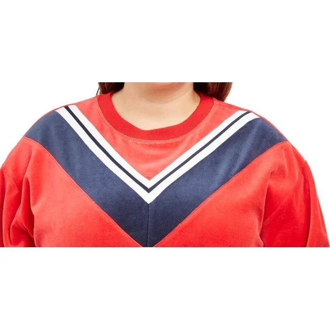 Tommy Hilfiger Women's Sport Plus Velour Varsity Chevron Sweatshirt Red Size 2X