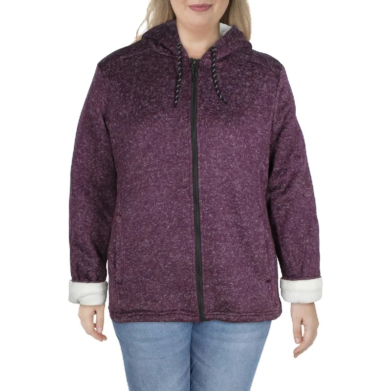 Big Chill Women's Plus Size Knit Sweater Jacket with Faux Sherpa Lining