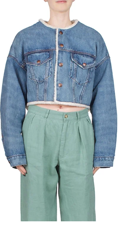 Blake Oversized Cropped Denim Jacket In Blue