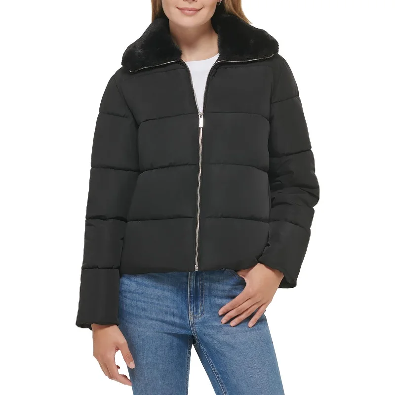 Calvin Klein Womens Faux Fur Short Puffer Jacket