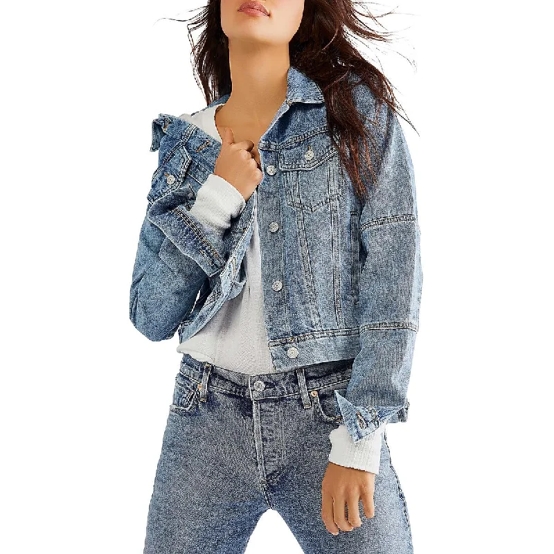 Free People Womens Button Down Denim Denim Jacket