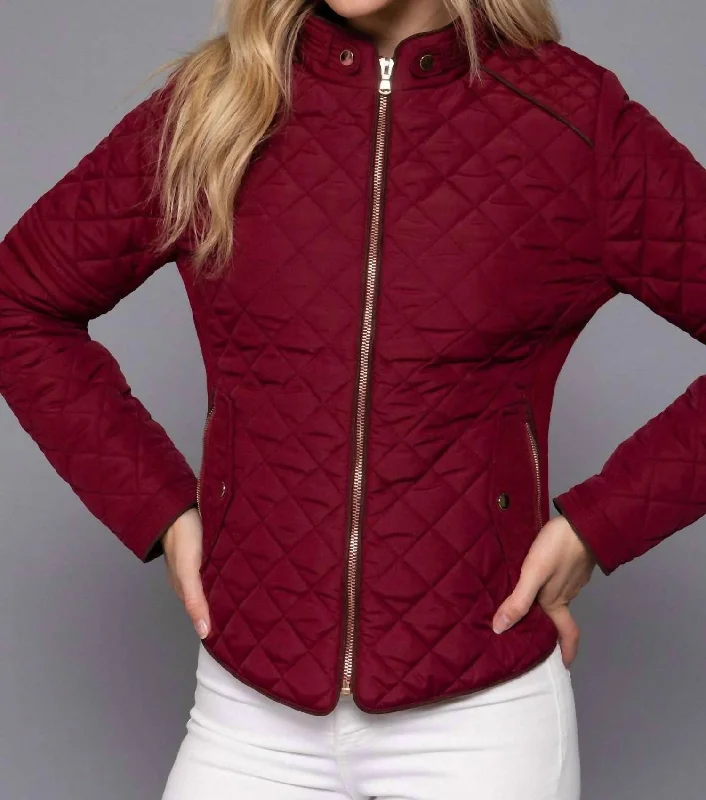 Lightweight Suede Trim Quilted Jacket In Wine