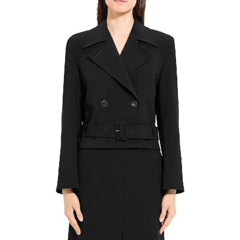 Theory Womens Cropped Double Button Trench Coat