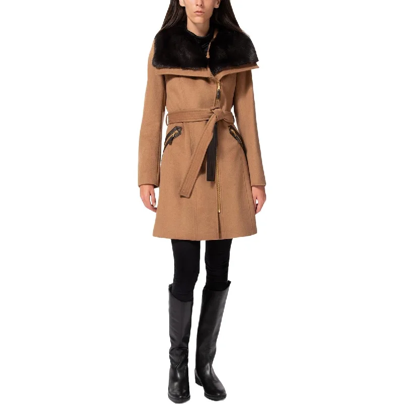 Via Spiga Kate Women's Asymmetric Wool Blend Coat with Faux Fur Collar