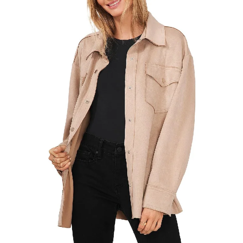 Vince Camuto Womens Faux Suede Collared Shirt Jacket