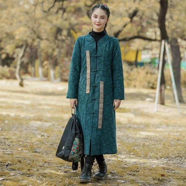 Winter New Button Warm Stand Long Sleeve Women Parkas Patchwork Coats