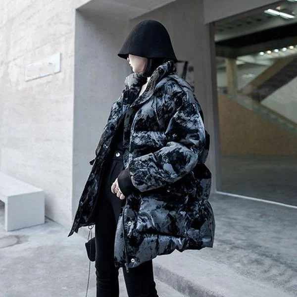 Winter New Print Parka Women Stand Collar Loose Fashion Keep Warm Short Parka Coat Simplicity Street Trendy