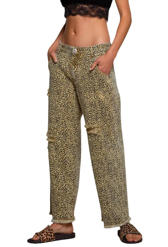 Wide Straight Leg Leopard Print Crop Vintage Denim In Mustard