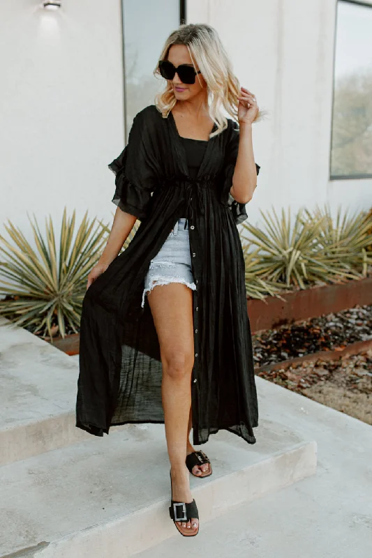 RILEY BUTTON DOWN MAXI KIMONO IN BLACK