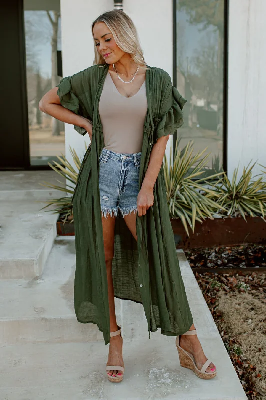 RILEY BUTTON DOWN MAXI KIMONO IN GREEN