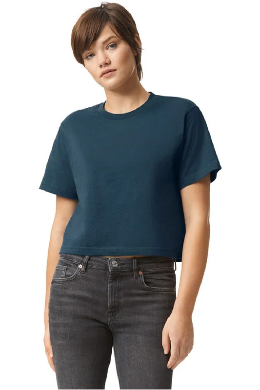 American Apparel Womens Fine Jersey Boxy Short Sleeve Crewneck T-Shirt - Sea Blue