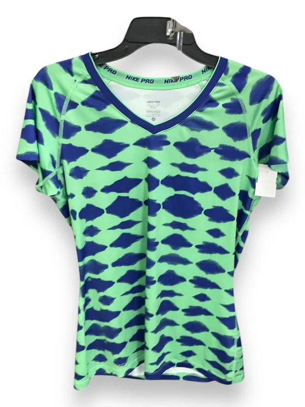 Athletic Top Short Sleeve By Nike Apparel In Blue & Green, Size: L