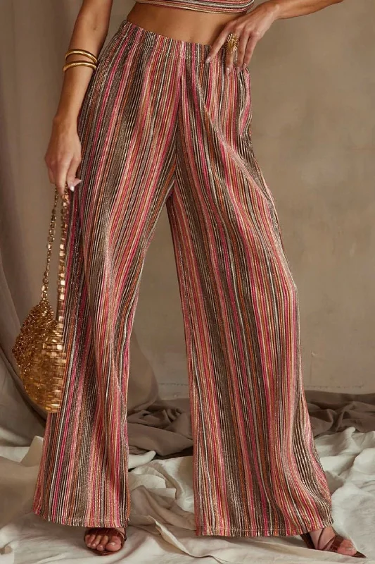 High Tide Pink Striped Plisse Pants