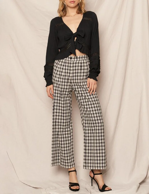 Ione Black + White Plaid Cotton Trousers