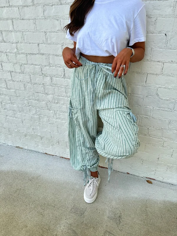 Striped Balloon Pants-Mint