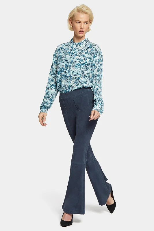 Stretch Suede Flared Pants - Oxford Navy