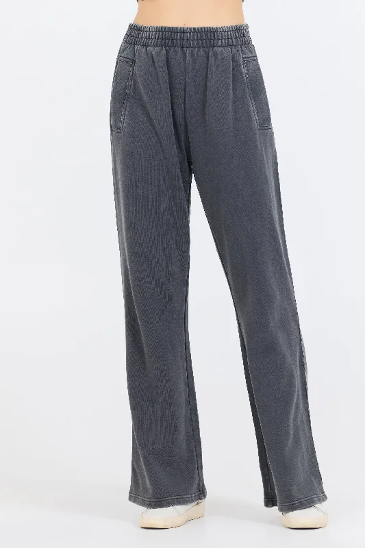 Washed Charcoal Garment Dye French Terry Flare Pant