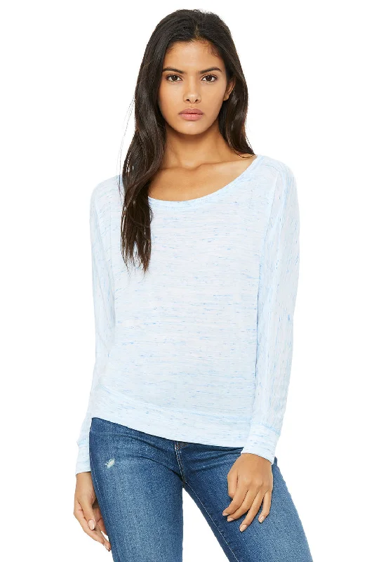 Bella + Canvas Womens Flowy Off Shoulder Long Sleeve Wide Neck T-Shirt - Blue Marble