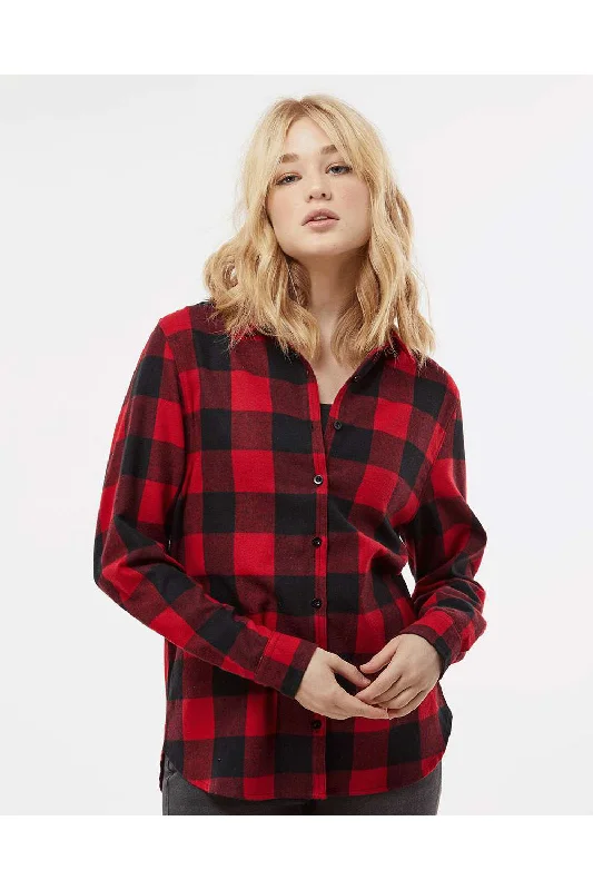 Burnside Womens Boyfriend Flannel Long Sleeve Button Down Shirt - Red/Black Buffalo