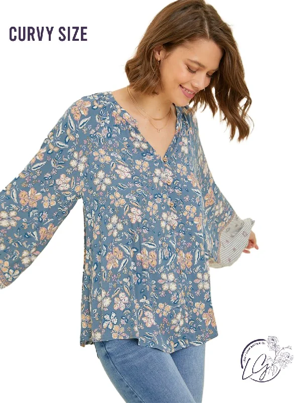 Curvy Petal Parade Round-Neck Blouse