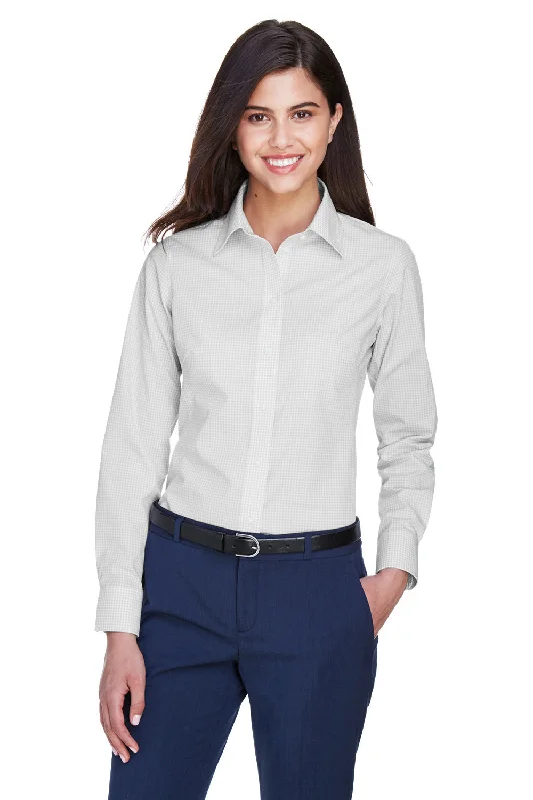 Devon & Jones Womens Crown Woven Collection Wrinkle Resistant Long Sleeve Button Down Shirt - Silver Grey