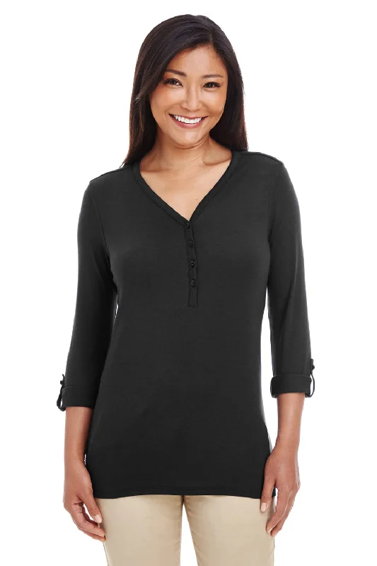 Devon & Jones Womens Perfect Fit Long Sleeve V-Neck T-Shirt - Black