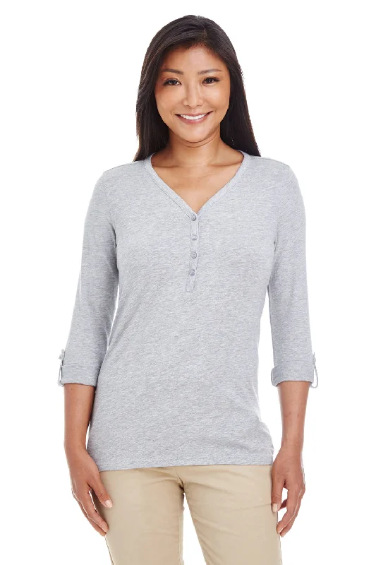 Devon & Jones Womens Perfect Fit Long Sleeve V-Neck T-Shirt - Heather Grey