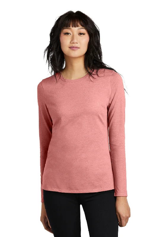 District Womens Perfect Blend CVC Long Sleeve Crewneck T-Shirt - Blush Pink Frost - New