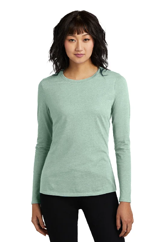 District Womens Perfect Blend CVC Long Sleeve Crewneck T-Shirt - Heather Dusty Sage Green - New